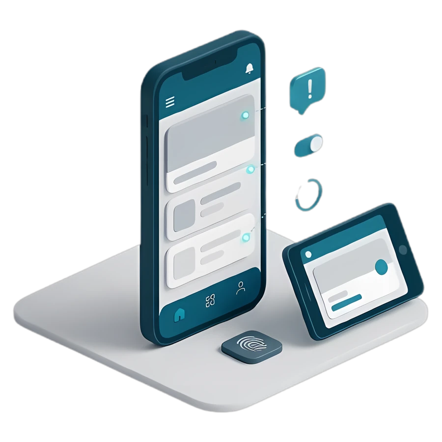 A mobile app and tablet connected to the same system